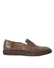 Dolce & Gabbana Brown Woven Leather Loafers Casual Shoes