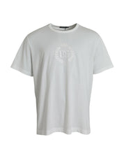 Dolce & Gabbana White Logo Embossed Cotton Crewneck T-shirt