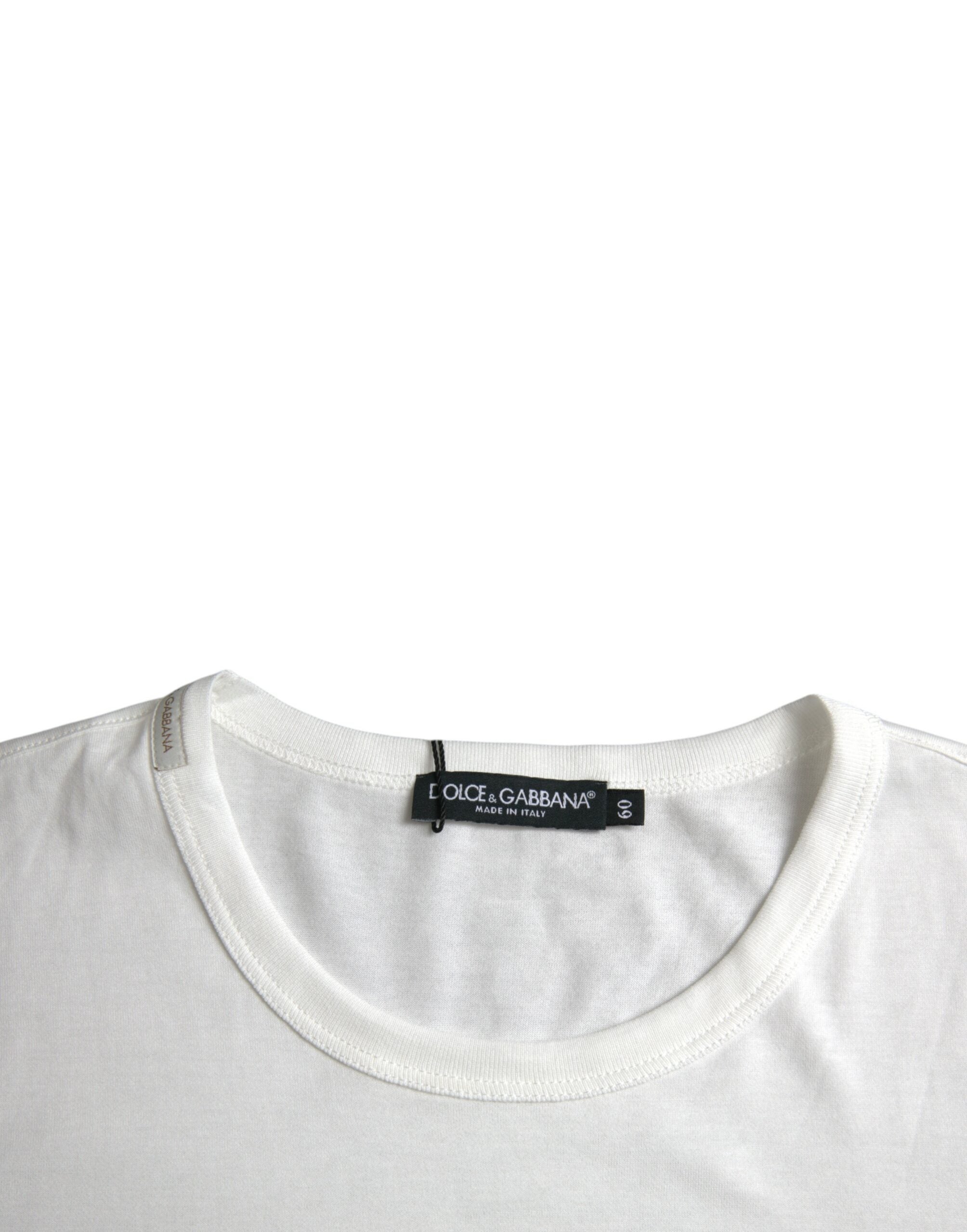 Dolce & Gabbana White Logo Embossed Cotton Crewneck T-shirt