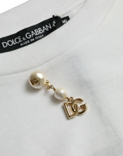 Dolce & Gabbana White Embellished Cotton Crew Neck T-shirt