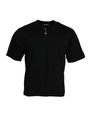 Dolce & Gabbana Black Embellished Cotton Crew Neck T-shirt