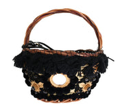 Dolce & Gabbana Beige Straw Snakeskin Pom Pom Crystal AGNESE Bag