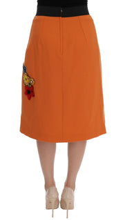 Dolce & Gabbana Orange Wool Crystal Sequin Appliques Skirt