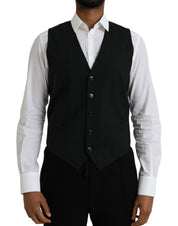 Dolce & Gabbana Black Wool Formal Dress Waistcoat Vest