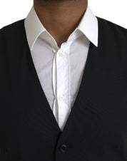 Dolce & Gabbana Black Wool Formal Dress Waistcoat Vest