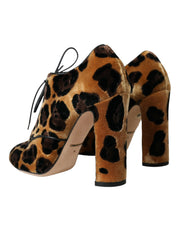 Dolce & Gabbana Brown Leopard Hair Lace Up Booties Shoes