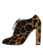 Dolce & Gabbana Brown Leopard Hair Lace Up Booties Shoes