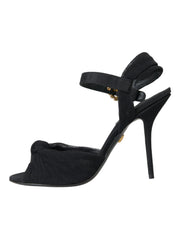 Dolce & Gabbana Black Suede Embellished Heels Sandals Shoes