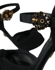 Dolce & Gabbana Black Suede Embellished Heels Sandals Shoes