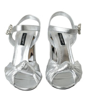 Dolce & Gabbana Silver Lambskin Leather Heels Sandals Shoes