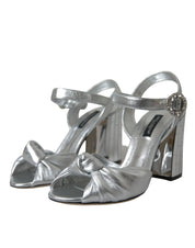 Dolce & Gabbana Silver Lambskin Leather Heels Sandals Shoes