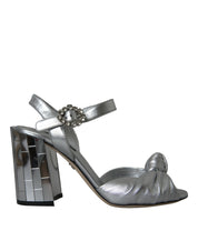 Dolce & Gabbana Silver Lambskin Leather Heels Sandals Shoes