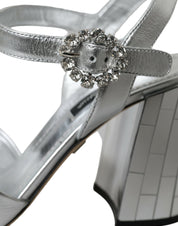 Dolce & Gabbana Silver Lambskin Leather Heels Sandals Shoes