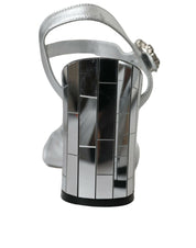 Dolce & Gabbana Silver Lambskin Leather Heels Sandals Shoes