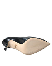 Dolce & Gabbana Black Leather WOW Patch Heels Pumps Shoes