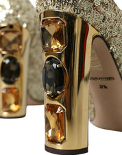 Dolce & Gabbana Gold Sequin Crystal Heels Pumps Shoes