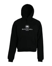 Balenciaga Black Cotton Logo Hooded Pullover Sweatshirt Sweater