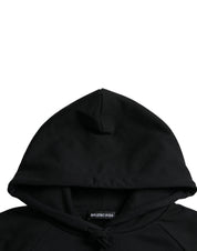 Balenciaga Black Cotton Logo Hooded Pullover Sweatshirt Sweater