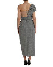 Dolce & Gabbana Gray Beige Layered One Shoulder Maxi Dress