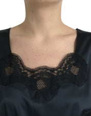 Dolce & Gabbana Black Polyester Lace Trim Sheath Midi Dress