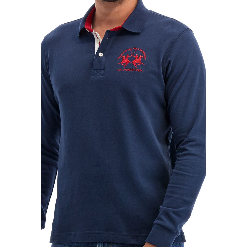 La Martina Blue Cotton Polo Shirt