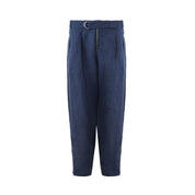 Emporio Armani Elegant Linen Blue Trousers for Men