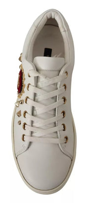 Dolce & Gabbana White Leather Gold Red Heart Sneakers Shoes