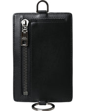 Dolce & Gabbana Black Calf Leather Lanyard Logo Card Holder Men Wallet