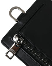 Dolce & Gabbana Black Calf Leather Lanyard Logo Card Holder Men Wallet