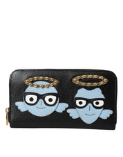 Dolce & Gabbana Black Blue Leather #DGFAMILY Zipper Continental Men Wallet