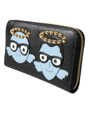 Dolce & Gabbana Black Blue Leather #DGFAMILY Zipper Continental Men Wallet