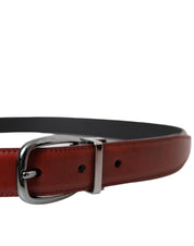 Dolce & Gabbana Brown Leather Silver Metal Buckle Belt Men