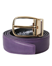 Dolce & Gabbana Purple Leather Gold Metal Buckle Belt Men