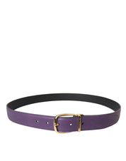 Dolce & Gabbana Purple Leather Gold Metal Buckle Belt Men