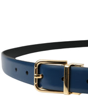 Dolce & Gabbana Blue Calf Leather Gold Metal Buckle Belt Men