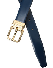 Dolce & Gabbana Blue Calf Leather Gold Metal Buckle Belt Men