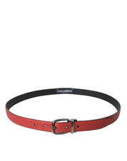 Dolce & Gabbana Red Leather Silver Metal Buckle Belt Men