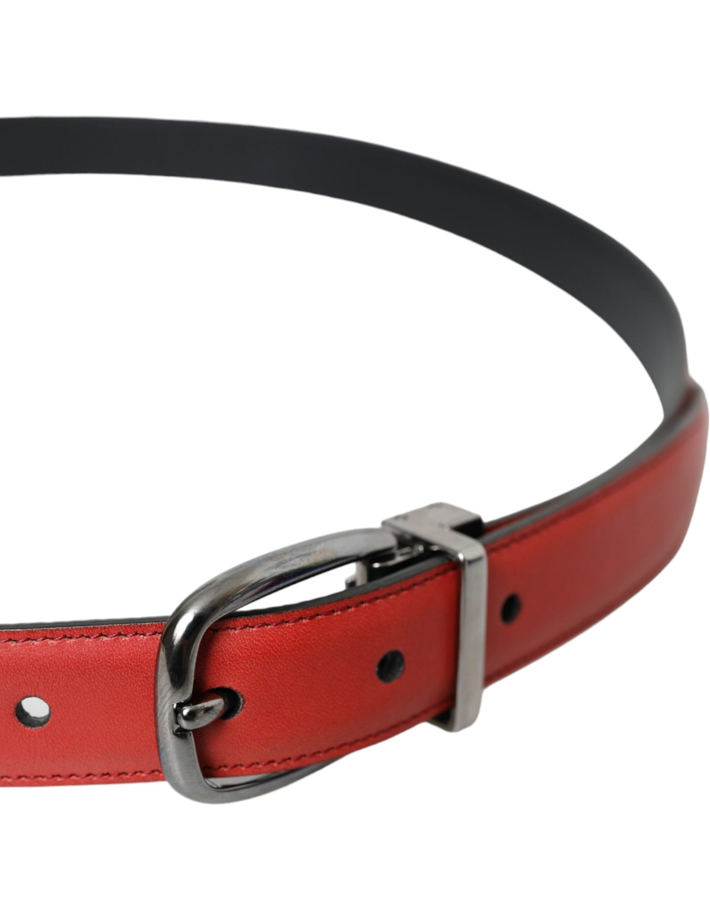 Red Leather Silver Metal Buckle Belt Men