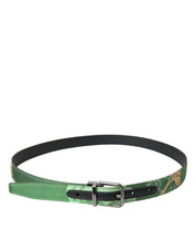 Dolce & Gabbana Green Leather Jacquard Silver Metal Buckle Belt