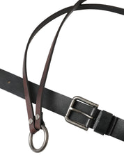 Dolce & Gabbana Black Brown Leather Silver Metal Buckle Belt