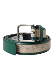 Dolce & Gabbana Green Beige Leather Weaved Metal Buckle Belt