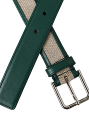 Dolce & Gabbana Green Beige Leather Weaved Metal Buckle Belt