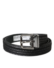 Dolce & Gabbana Black Jacquard Stripes Silver Metal Buckle Belt