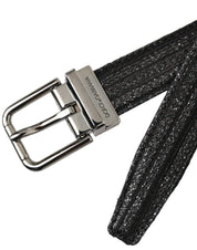 Dolce & Gabbana Black Jacquard Stripes Silver Metal Buckle Belt