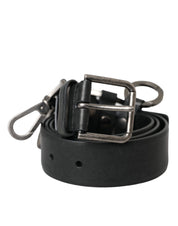 Dolce & Gabbana Black Calf Leather Silver Metal Buckle Belt