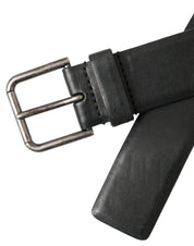 Dolce & Gabbana Black Calf Leather Silver Metal Buckle Belt