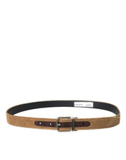 Dolce & Gabbana Brown Velvet Silver Metal Buckle Belt Men