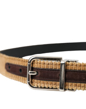 Dolce & Gabbana Brown Velvet Silver Metal Buckle Belt Men