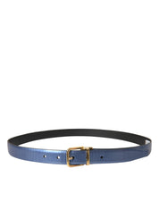 Dolce & Gabbana Metallic Blue Leather Gold Metal Buckle Belt