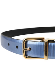 Dolce & Gabbana Metallic Blue Leather Gold Metal Buckle Belt